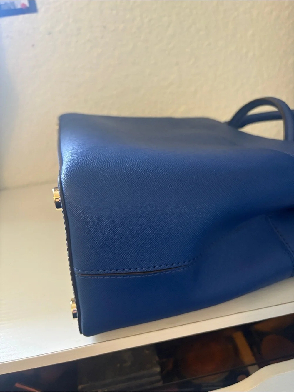 Michael Kors Blue Saffiano Top-Handle Satchel with Gold Hardware